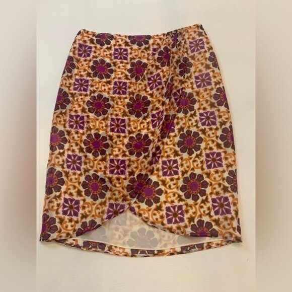 ESCADA 100% silk mock wrapped skirt, purple orange floral size 38 (US 8) (bin G) - Picture 1 of 8